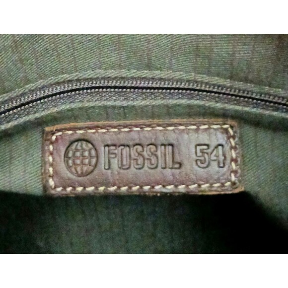 VTG Fossil 54 Dk Brown Leather Messenger Crossbody Bag Flap Front Brass Buckles - Picture 10 of 12